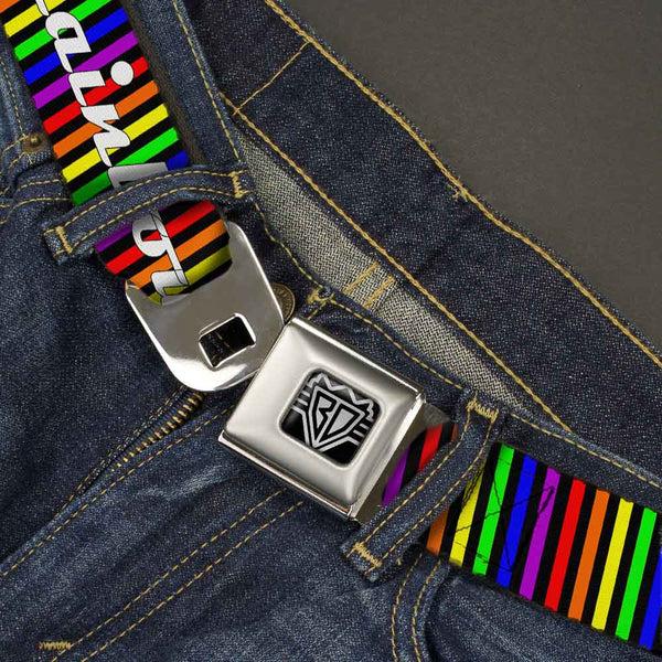 Buckle-Down Seatbelt Belt - TASTE MY RAINBOW Black/Multi Color