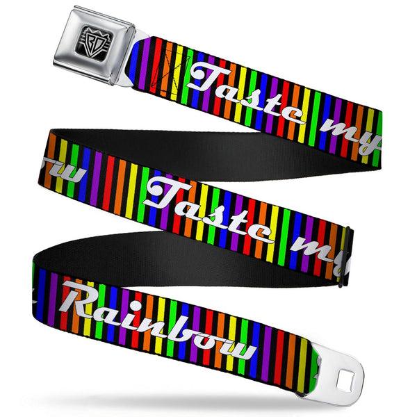 Buckle-Down Seatbelt Belt - TASTE MY RAINBOW Black/Multi Color