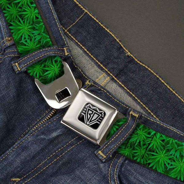 Buckle-Down Seatbelt Belt - Vivid Marijuana Leaves Stacked