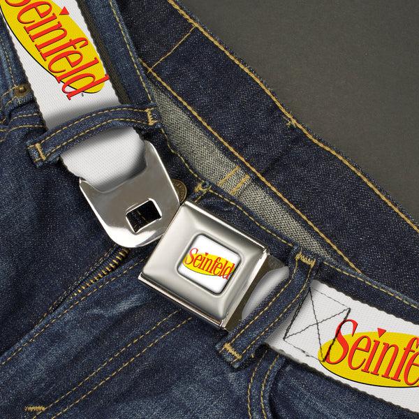 Buckle-Down SEINFELD Spotlight Logo Full Color White/Yellow/Red Seatbelt Belt - SEINFELD Spotlight Logo White/Yellow/Red Webbing