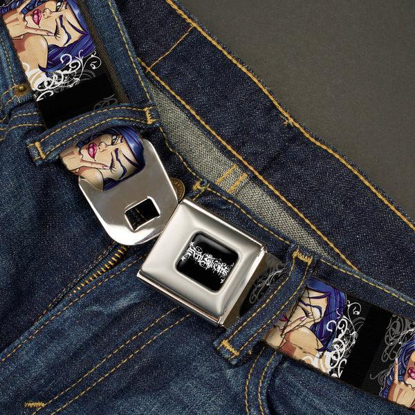 Buckle-Down SEXY INK GIRLS Full Color Black White Seatbelt Belt - Rock & Roll Ink Webbing