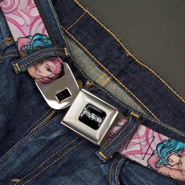 Buckle-Down SEXY INK GIRLS Full Color Black White Seatbelt Belt - No Glove No Love Webbing