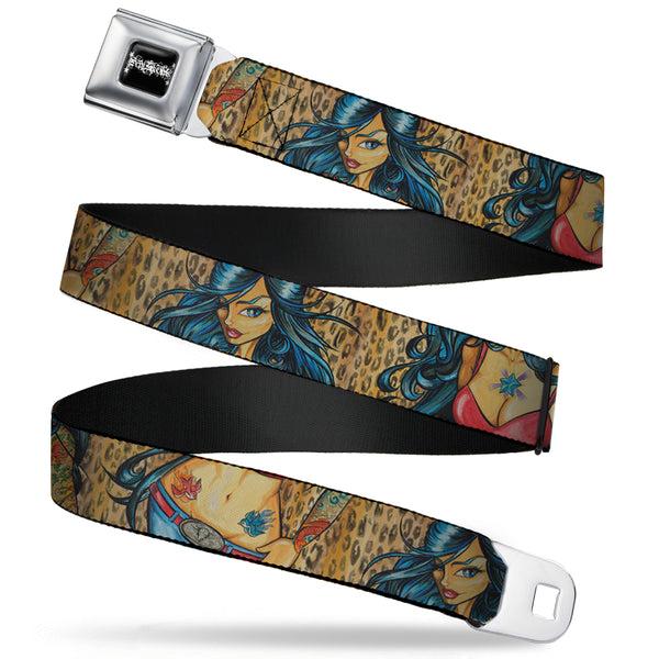Buckle-Down SEXY INK GIRLS Full Color Black White Seatbelt Belt - Leah Webbing