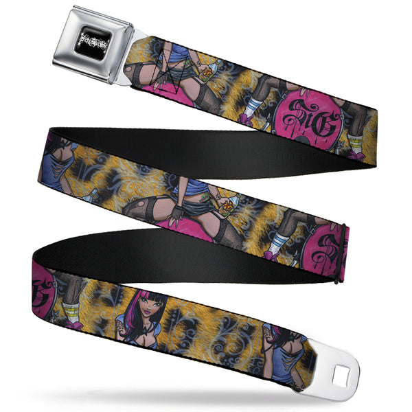 Buckle-Down SEXY INK GIRLS Full Color Black White Seatbelt Belt - Allyson Webbing