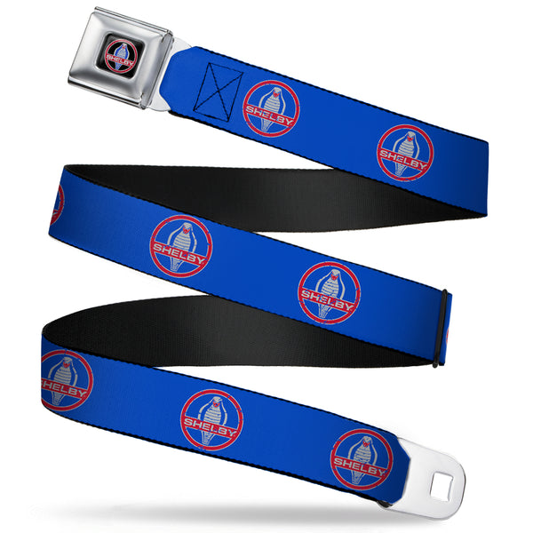 Buckle-Down SHELBY Cobra Full Color Black Gray Red Blue Seatbelt Belt - SHELBY Cobra Weathered Blue/Gray/Red Webbing
