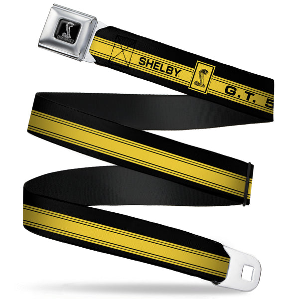 Buckle-Down SHELBY Tiffany Box Full Color Black Silver-Fade Seatbelt Belt - SHELBY GT 500/Cobra Box Stripe Black/Yellow Webbing