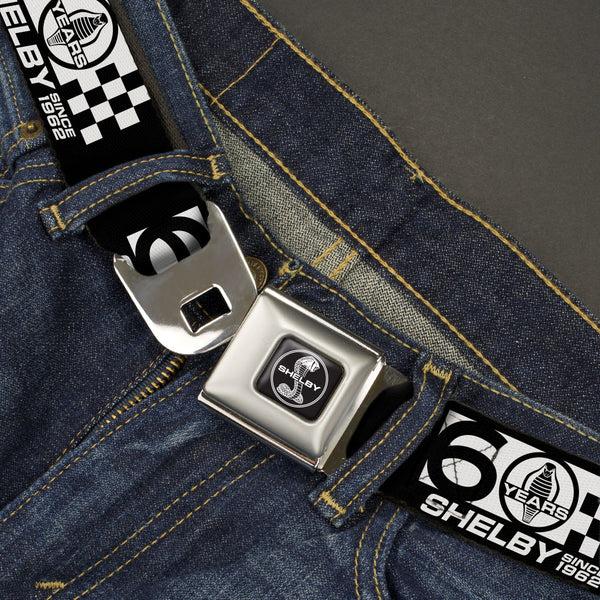 Buckle-Down SHELBY Tiffany Split Full Color Black/White Seatbelt Belt - SHELBY 60 YEARS SINCE 1962 Checker Black/White Webbing