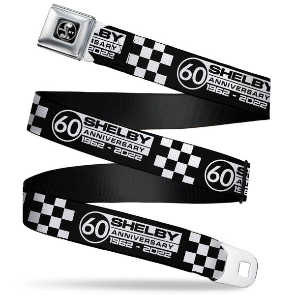 Buckle-Down SHELBY Tiffany Split Full Color Black/White Seatbelt Belt - SHELBY 60 YEARS SINCE 1962 Checker Black/White Webbing