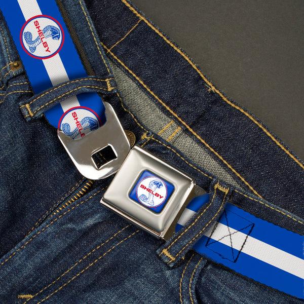 Buckle-Down SHELBY Tiffany Split Full Color Blue Red White Seatbelt Belt - SHELBY Tiffany Split/Stripe Blue/White/Red Webbing