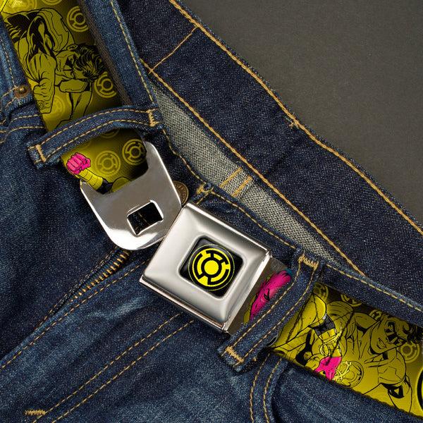 Buckle-Down Sinestro Corps Logo Full Color Black/Yellow Seatbelt Belt - Sinsestro Poses & Logo/Green Lantern Poses Black-Yellow Fade Webbing
