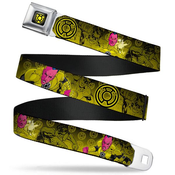 Buckle-Down Sinestro Corps Logo Full Color Black/Yellow Seatbelt Belt - Sinsestro Poses & Logo/Green Lantern Poses Black-Yellow Fade Webbing