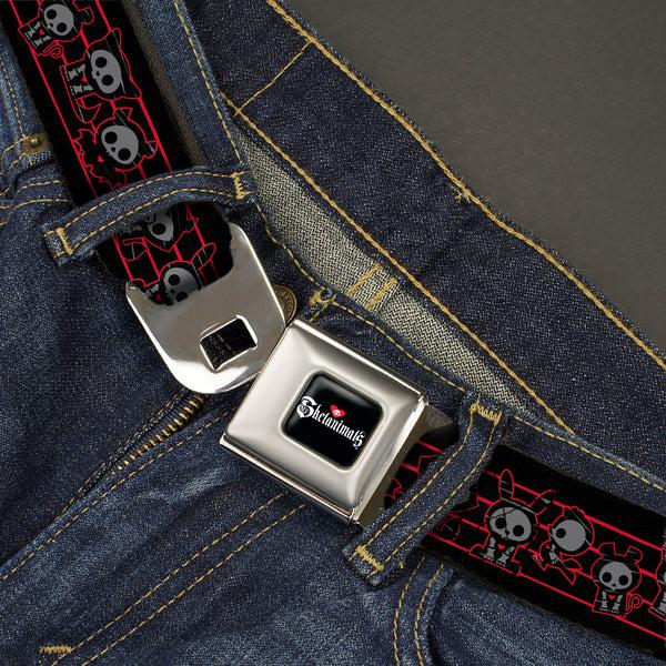 Buckle-Down SKELANIMALS Title Logo Full Color Black/White/Red Seatbelt Belt - Skelanimals Six Character Collage Black/Red/Grays Webbing