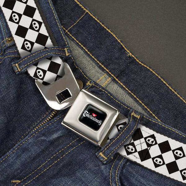 Buckle-Down SKELANIMALS Title Logo Full Color Black/White/Red Seatbelt Belt - Skelanimals Face Logo Checker White/Black Webbing
