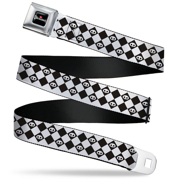 Buckle-Down SKELANIMALS Title Logo Full Color Black/White/Red Seatbelt Belt - Skelanimals Face Logo Checker White/Black Webbing