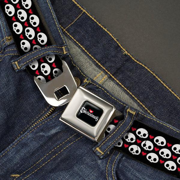 Buckle-Down SKELANIMALS Title Logo Full Color Black/White/Red Seatbelt Belt - Skelanimals Face Logo And Heart Black/White/Red Webbing