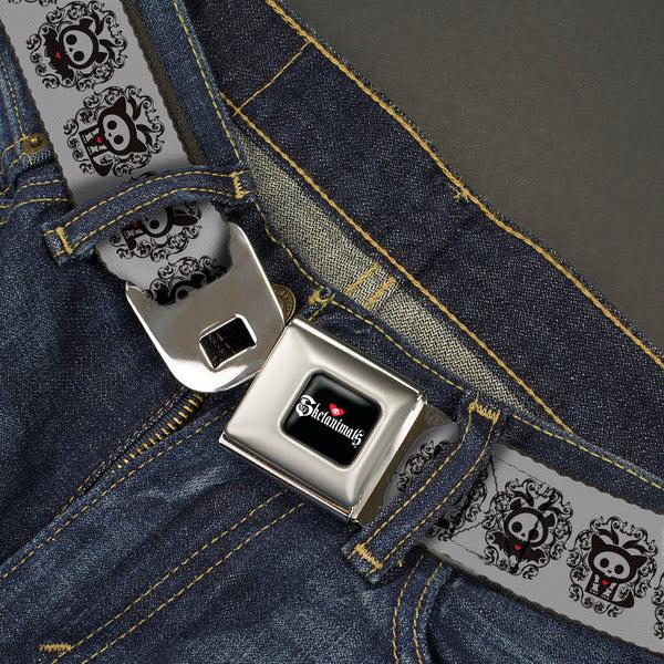 Buckle-Down SKELANIMALS Title Logo Full Color Black/White/Red Seatbelt Belt - Skelanimals Diego Jack Kits Portraits Gray/Black Webbing