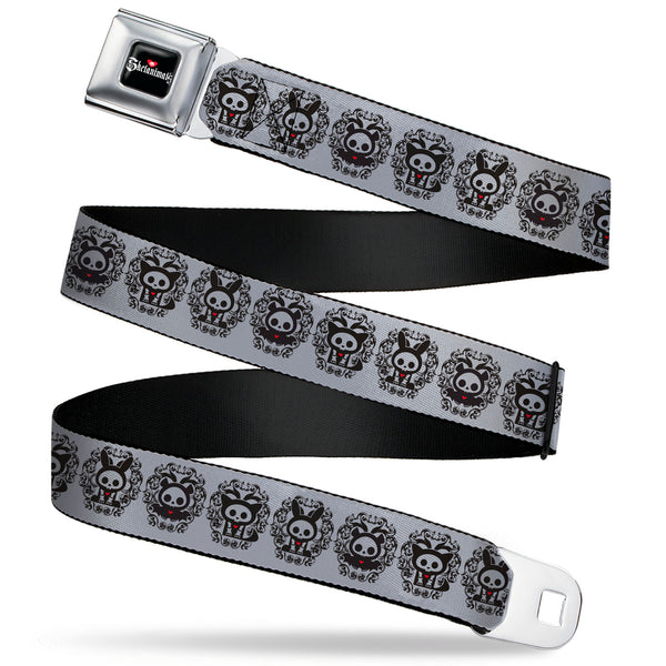Buckle-Down SKELANIMALS Title Logo Full Color Black/White/Red Seatbelt Belt - Skelanimals Diego Jack Kits Portraits Gray/Black Webbing