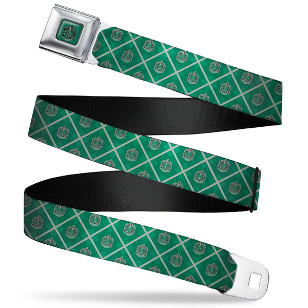 Buckle-Down SLYTHERIN Crest Full Color Green Seatbelt Belt - Harry Potter Slytherin Crest Plaid Greens/Gray Webbing