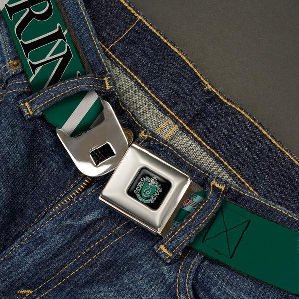 Buckle-Down Slytherin Crest Full Color Seatbelt Belt - Harry Potter SLYTHERIN Stripe Green/Gray Webbing
