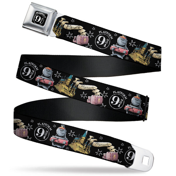 Buckle-Down Slytherin Crest Full Color Seatbelt Belt - Harry Potter PLATFORM 9 3/4 Collage Black/White Webbing