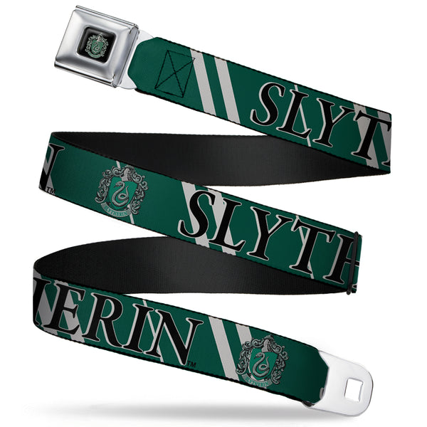 Buckle-Down Slytherin Crest Full Color Seatbelt Belt - Harry Potter SLYTHERIN Stripe Green/Gray Webbing