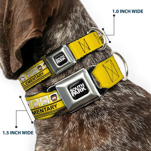 Buckle-Down SOUTH PARK Title Logo Full Color Black/White Seatbelt Buckle Collar - SOUTH PARK ELEMENTARY School Bus Characters Pose Yellow