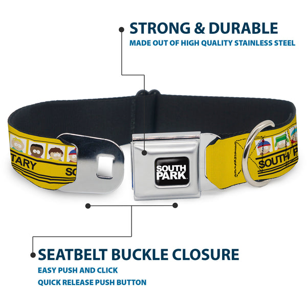 Buckle-Down SOUTH PARK Title Logo Full Color Black/White Seatbelt Buckle Collar - SOUTH PARK ELEMENTARY School Bus Characters Pose Yellow