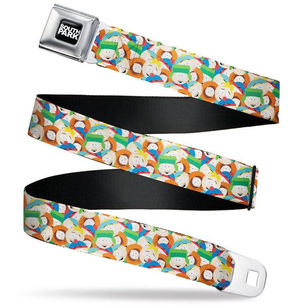 Buckle-Down SOUTH PARK Title Logo Full Color Black/White Seatbelt Belt - South Park Boys Expressions Stacked Webbing