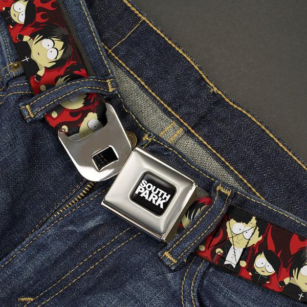 Buckle-Down SOUTH PARK Title Logo Full Color Black/White Seatbelt Belt - South Park Goth Kids Poses Flame Reds Webbing
