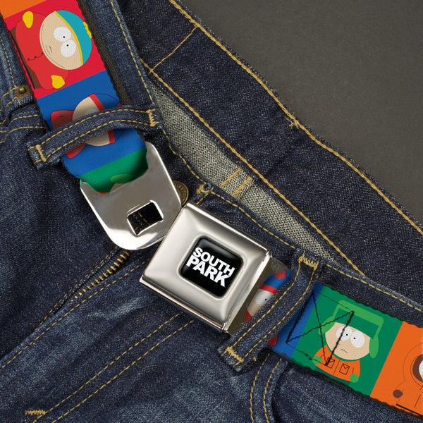Buckle-Down SOUTH PARK Title Logo Full Color Black/White Seatbelt Belt - South Park Boys Pose Blocks Multi Color Webbing