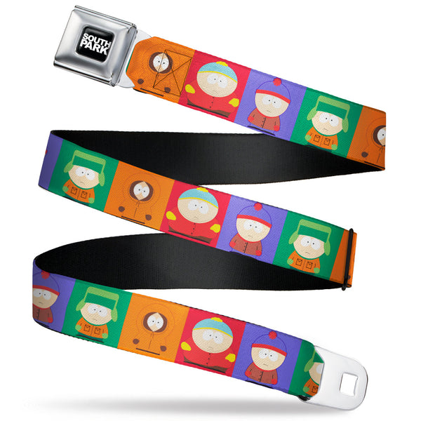 Buckle-Down SOUTH PARK Title Logo Full Color Black/White Seatbelt Belt - South Park Boys Pose Blocks Multi Color Webbing