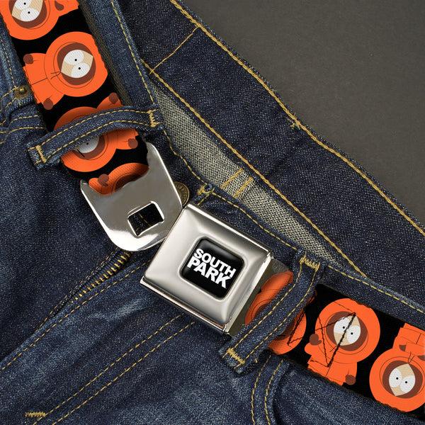 Buckle-Down SOUTH PARK Title Logo Full Color Black/White Seatbelt Belt - South Park Kenny Flip Poses Black Webbing