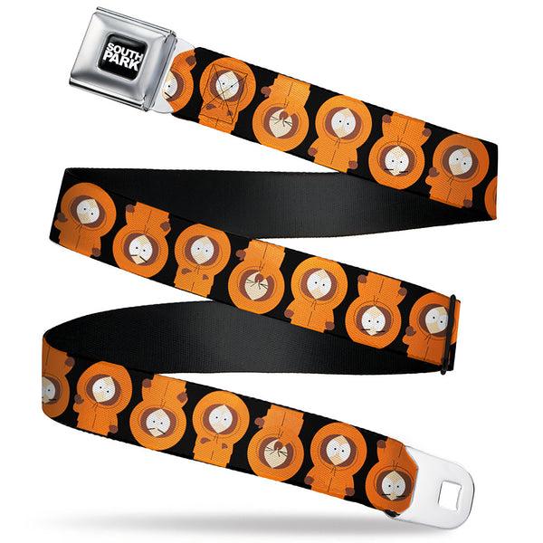 Buckle-Down SOUTH PARK Title Logo Full Color Black/White Seatbelt Belt - South Park Kenny Flip Poses Black Webbing