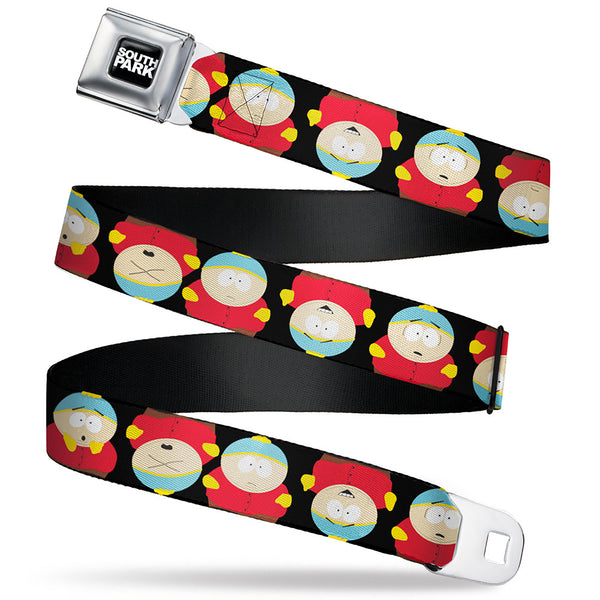 Buckle-Down SOUTH PARK Title Logo Full Color Black/White Seatbelt Belt - South Park Cartman Flip Poses Black Webbing