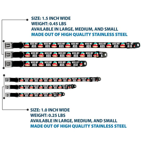 Buckle-Down SOUTH PARK Title Logo Full Color Black/White Seatbelt Buckle Collar - South Park Cartman Pants KISS MY ASS Pose Black/White