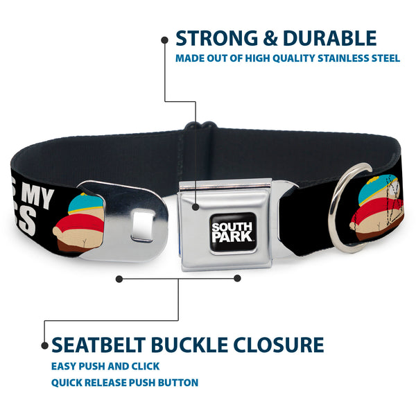 Buckle-Down SOUTH PARK Title Logo Full Color Black/White Seatbelt Buckle Collar - South Park Cartman Pants KISS MY ASS Pose Black/White