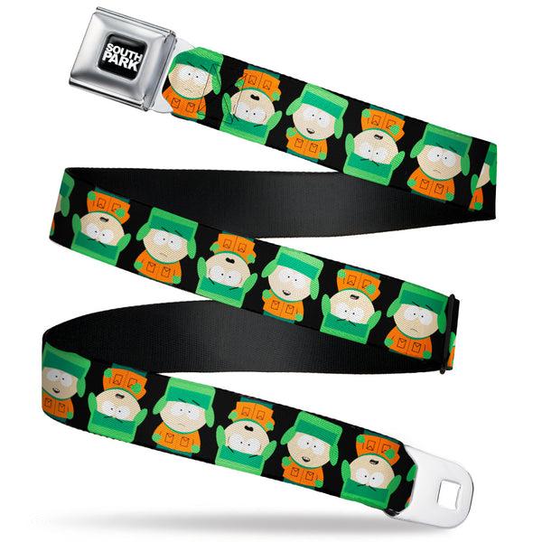 Buckle-Down SOUTH PARK Title Logo Full Color Black/White Seatbelt Belt - South Park Kyle Flip Poses Black Webbing