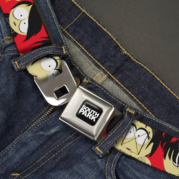 Buckle-Down SOUTH PARK Title Logo Full Color Black/White Seatbelt Belt - South Park Goth Kids Expressions Red Webbing