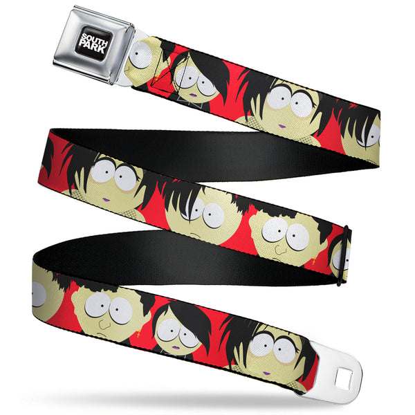 Buckle-Down SOUTH PARK Title Logo Full Color Black/White Seatbelt Belt - South Park Goth Kids Expressions Red Webbing