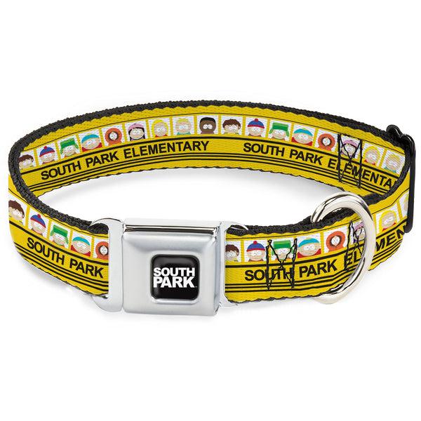 Buckle-Down SOUTH PARK Title Logo Full Color Black/White Seatbelt Buckle Collar - SOUTH PARK ELEMENTARY School Bus Characters Pose Yellow