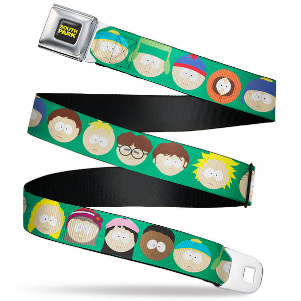Buckle-Down SOUTH PARK Title Logo Full Color Black/Yellow Seatbelt Belt - South Park Kids Faces Green Webbing