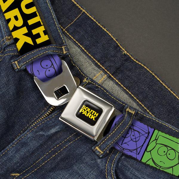 Buckle-Down SOUTH PARK Title Logo Full Color Black/Yellow Seatbelt Belt - SOUTH PARK Boys Face Drawing And Title Logo Color Block Multi Color Webbing