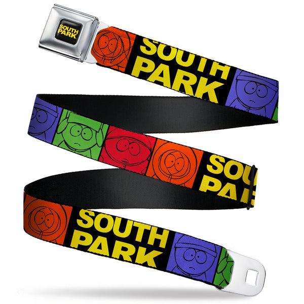 Buckle-Down SOUTH PARK Title Logo Full Color Black/Yellow Seatbelt Belt - SOUTH PARK Boys Face Drawing and Title Logo Color Block Multi Color Webbing