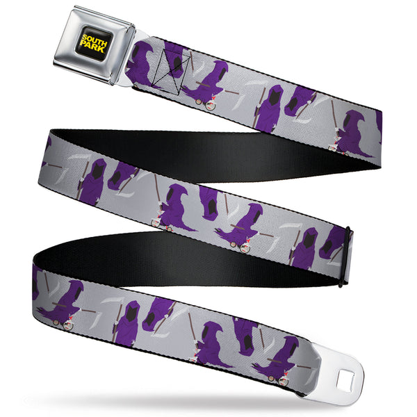 Buckle-Down SOUTH PARK Title Logo Full Color Black/Yellow Seatbelt Belt - South Park Death Poses Scattered Gray Webbing