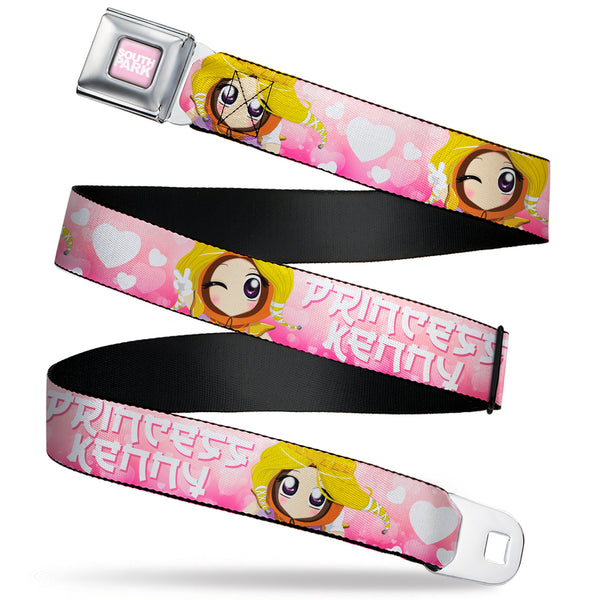 Buckle-Down SOUTH PARK Title Logo Full Color Pink/White Seatbelt Belt - South Park PRINCESS KENNY Poses and Text Pinks/White Webbing