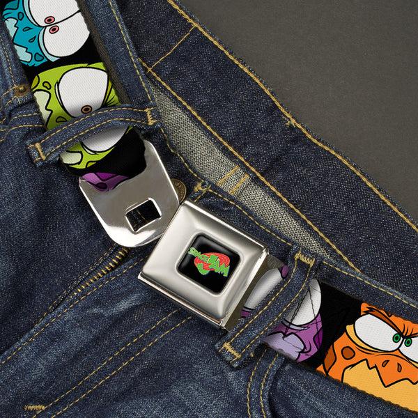 Buckle-Down SPACE JAM Logo Full Color Black/Red/Green Seatbelt Belt - Space Jam Nerdlucks Faces CLOSE-UP Black Webbing