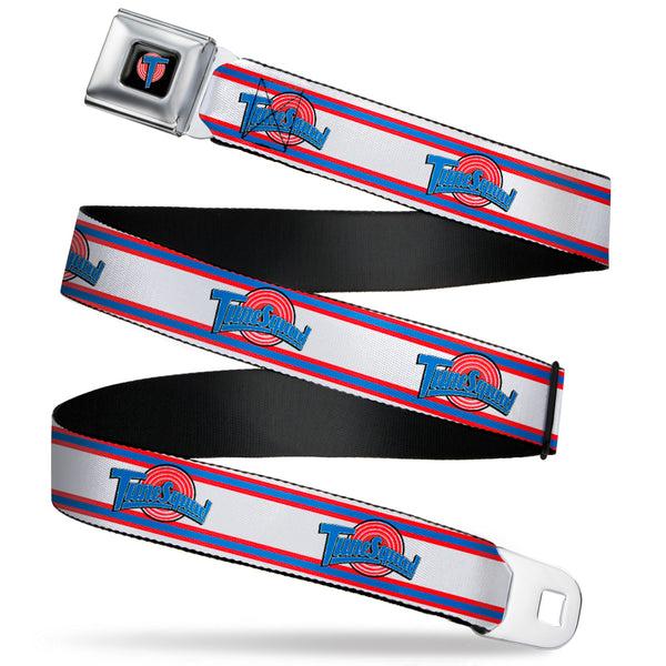 Buckle-Down Space Jam Tune Squad Icon Full Color Black/Red/Blue Seatbelt Belt - Space Jam TUNE SQUAD Logo Stripe White/Red/Blue Webbing
