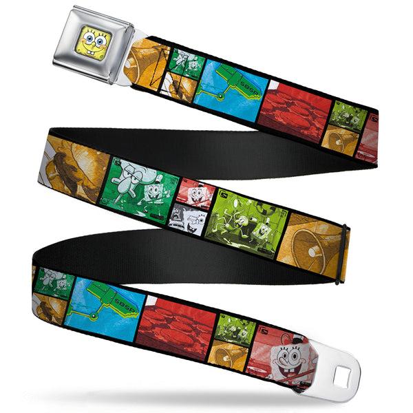 Buckle-Down Sponge Bob 3-D Face CLOSE-UP Full Color Seatbelt Belt - Krusty Krab's Cam Scene Blocks Webbing
