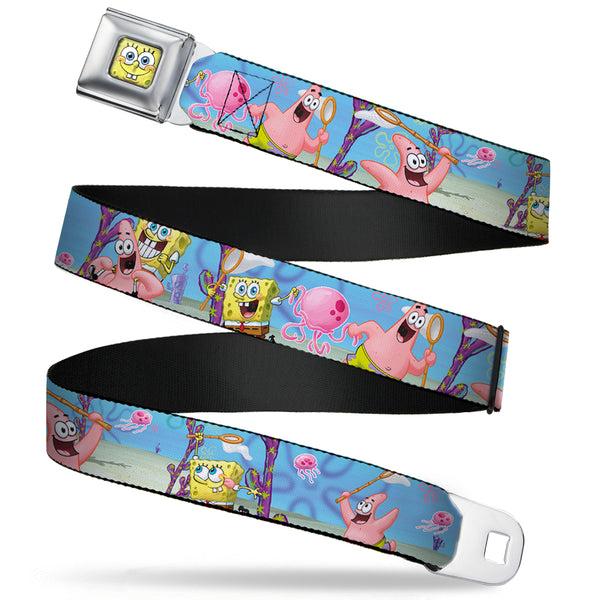 Buckle-Down Sponge Bob 3-D Face CLOSE-UP Full Color Seatbelt Belt - SpongeBob & Patrick Starfish Jellyfishing Scenes Webbing