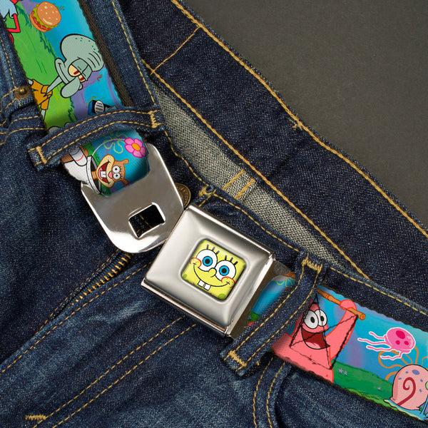 Buckle-Down Sponge Bob Face CLOSE-UP Full Color Seatbelt Belt - SpongeBob And Friends/Logo Webbing